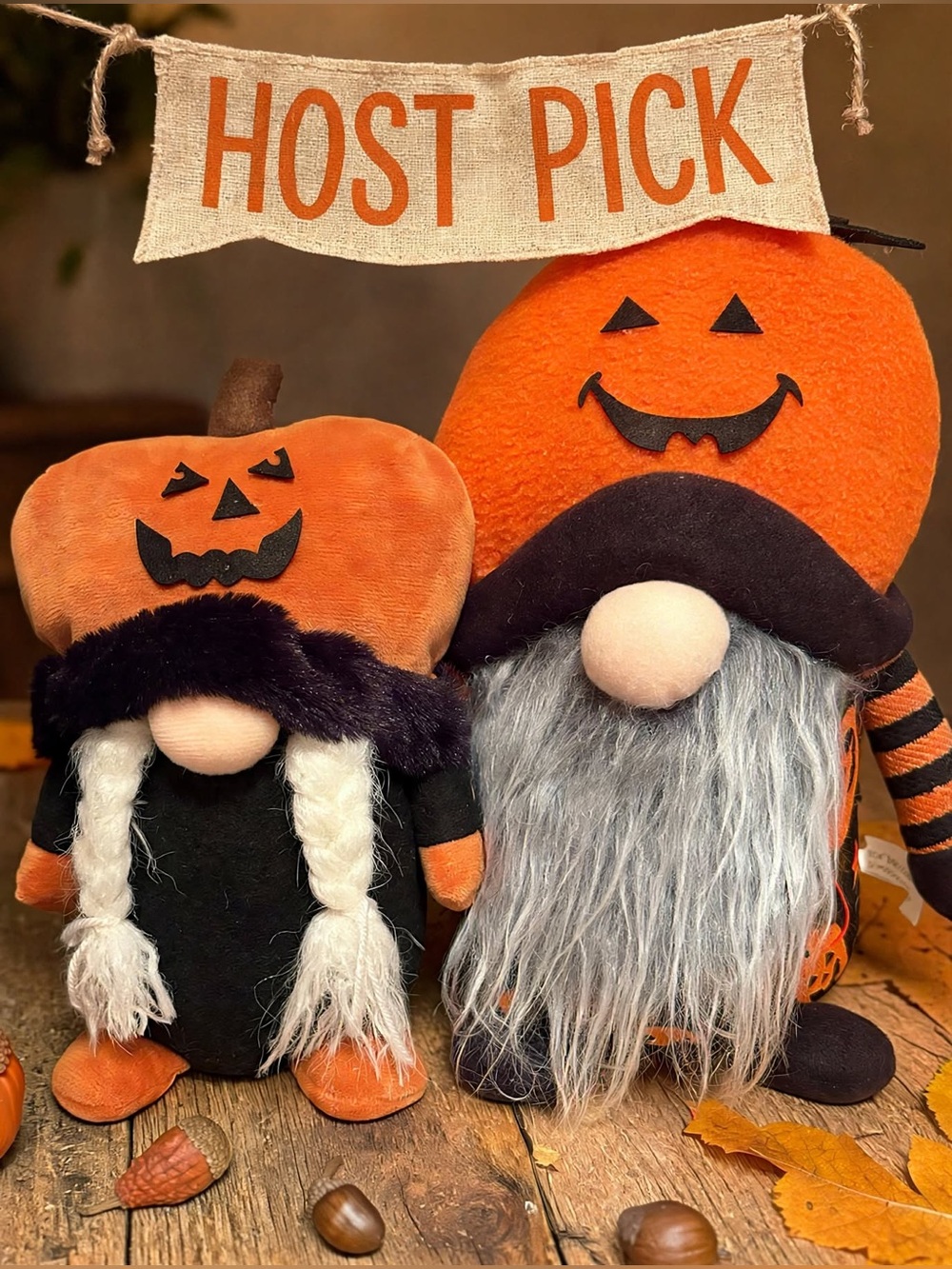 Halloween Gnome Pumpkin Light Up Gnome Plush Couple Set - 2 Pcs NWT